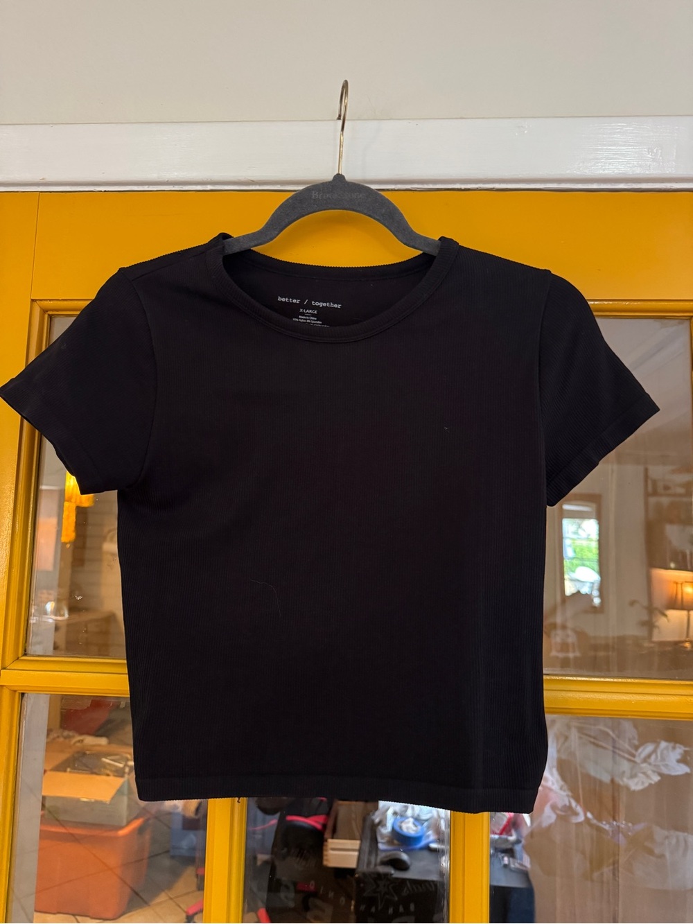 Black Ribbed Crewneck Tee - Boxy Short Sleeve